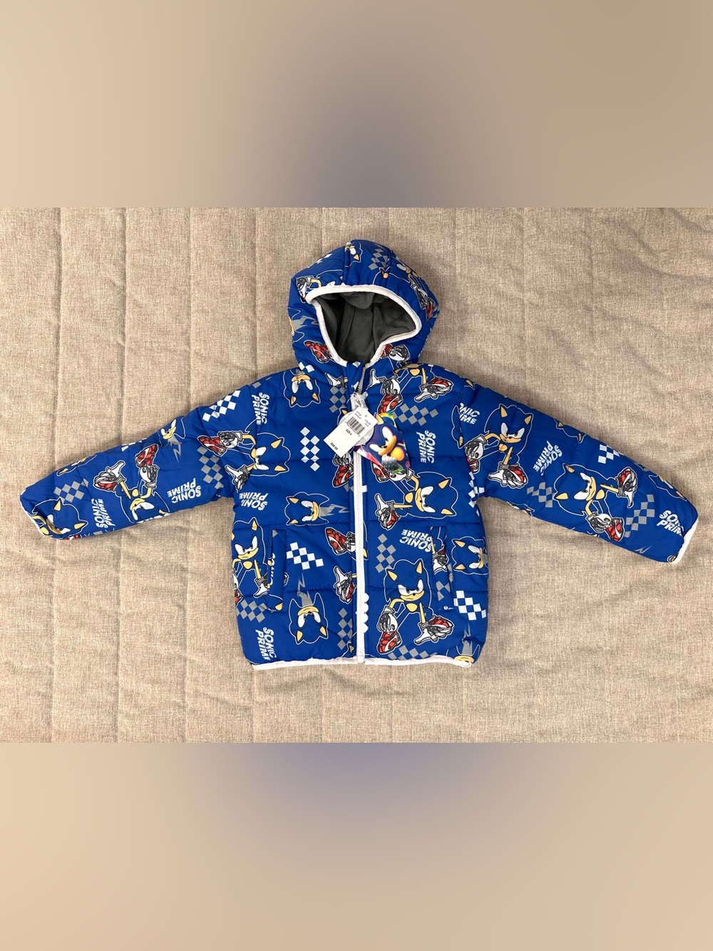 NWT Sonic the Hedgehog Puffer Jacket Coat Hoodie Boys Size 4 SEGA Reversible $90